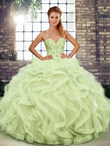 Great Sleeveless Beading and Ruffles Lace Up Quinceanera Gowns