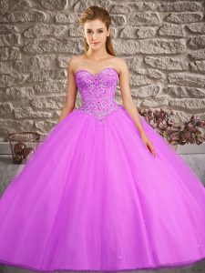 Stunning Lilac Quinceanera Dresses Military Ball and Sweet 16 and Quinceanera with Beading Sweetheart Sleeveless Brush T