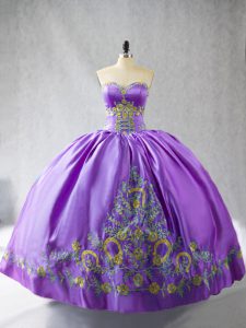 Embroidery Sweet 16 Dress Lavender Lace Up Sleeveless Floor Length