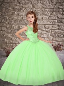 Tulle Sleeveless Little Girls Pageant Dress Sweep Train and Beading