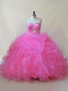 Fantastic Ball Gowns Sweet 16 Dresses Hot Pink Sweetheart Tulle Sleeveless Floor Length Lace Up