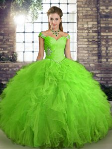 Smart Quince Ball Gowns Military Ball and Sweet 16 and Quinceanera with Beading and Ruffles Off The Shoulder Sleeveless 