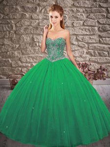 Beading Quinceanera Gowns Green Lace Up Sleeveless Floor Length