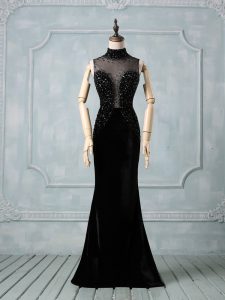 Custom Design Black Mermaid Beading Prom Gown Zipper Elastic Woven Satin Sleeveless