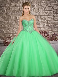 Unique Green Tulle Lace Up Quinceanera Dress Sleeveless Floor Length Beading
