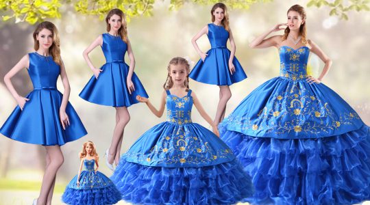 Lace Up Quinceanera Gowns Blue for Sweet 16 and Quinceanera with Embroidery and Ruffled Layers