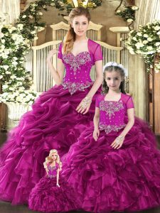 Exquisite Sleeveless Beading and Ruffles and Pick Ups Lace Up 15 Quinceanera Dress
