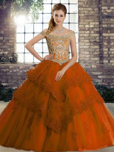 Tulle Sleeveless Vestidos de Quinceanera Brush Train and Beading and Lace