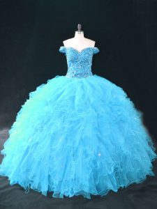 Adorable Aqua Blue Sleeveless Tulle Lace Up Quinceanera Gown for Sweet 16 and Quinceanera