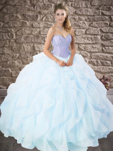 Affordable Light Blue Sleeveless Organza Lace Up Sweet 16 Dresses for Military Ball and Sweet 16 and Quinceanera