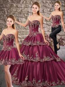 Sleeveless Appliques Lace Up Vestidos de Quinceanera with Burgundy Brush Train