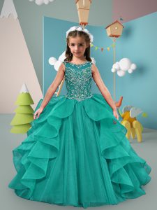 Wonderful Sleeveless Sweep Train Beading and Ruffles Lace Up Little Girl Pageant Gowns