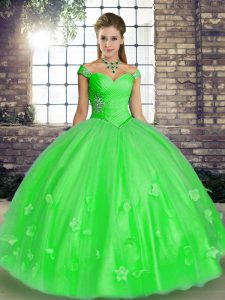 Fancy Off The Shoulder Sleeveless Tulle Quinceanera Dresses Beading and Appliques Lace Up