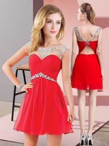 Deluxe Red Scoop Backless Beading Prom Party Dress Sleeveless