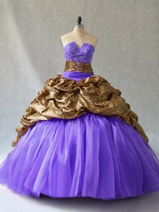 Perfect Lavender V-neck Lace Up Beading and Pick Ups 15th Birthday Dress Brush Train Sleeveless