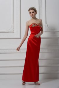Designer Satin Sleeveless Ankle Length Prom Gown and Beading and Appliques
