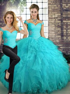 Superior Sleeveless Beading and Ruffles Lace Up Sweet 16 Quinceanera Dress
