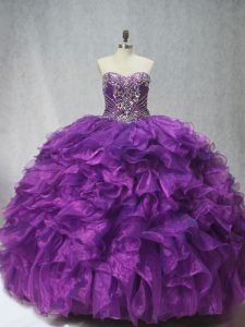 Hot Sale Purple Quinceanera Gowns Sweetheart Sleeveless Brush Train Lace Up