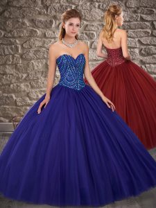 Deluxe Blue Sweetheart Lace Up Beading Quinceanera Gown Sleeveless