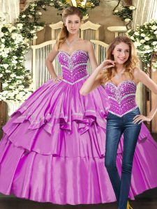 Latest Lilac Sleeveless Floor Length Beading Lace Up 15th Birthday Dress