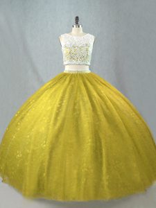 Floor Length Olive Green Quinceanera Gowns Tulle Sleeveless Beading