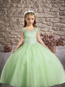 Modern Sleeveless Floor Length Appliques Lace Up Girls Pageant Dresses