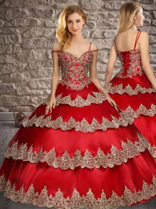 High End Wine Red Ball Gowns Appliques and Ruffled Layers Quinceanera Gowns Lace Up Satin Sleeveless Floor Length