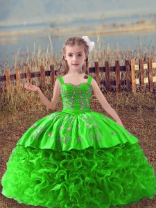 Lace Up Girls Pageant Dresses Embroidery Sleeveless Sweep Train