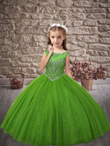 Green Scoop Zipper Beading Little Girls Pageant Dress Wholesale Sleeveless