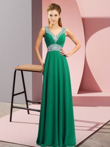 Floor Length Dark Green Prom Party Dress Chiffon Sleeveless Beading