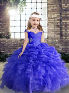 High Quality Floor Length Ball Gowns Sleeveless Blue Pageant Gowns For Girls Lace Up