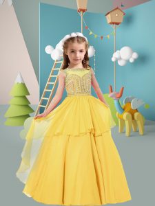 Gold Little Girls Pageant Dress Wedding Party with Beading Scoop Sleeveless Zipper
