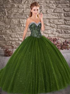 Trendy Olive Green Quinceanera Gowns Sweetheart Sleeveless Brush Train Lace Up