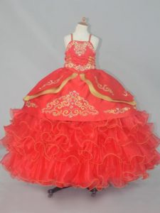 Organza Sleeveless Floor Length Girls Pageant Dresses and Embroidery and Ruffled Layers