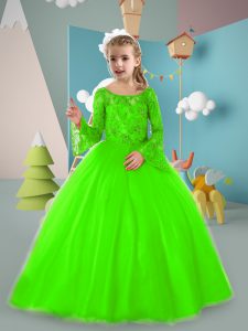 Tulle Long Sleeves Floor Length Little Girl Pageant Dress and Beading