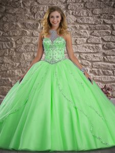 Sleeveless Beading Lace Up Vestidos de Quinceanera with Brush Train