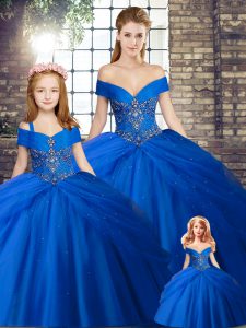 Tulle Sleeveless Quinceanera Gowns Brush Train and Beading and Pick Ups