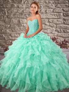 Ball Gowns Sleeveless Apple Green 15th Birthday Dress Brush Train Lace Up