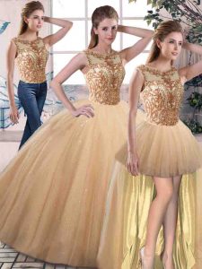Charming Scoop Sleeveless Tulle 15 Quinceanera Dress Beading Lace Up