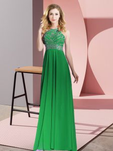 High End Green Sleeveless Beading Floor Length Prom Party Dress