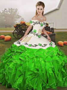 Charming Green Sleeveless Embroidery and Ruffles Floor Length Quinceanera Dresses