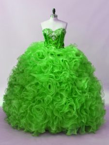 Green Ball Gowns Organza Sweetheart Sleeveless Beading and Ruffles Floor Length Lace Up 15 Quinceanera Dress