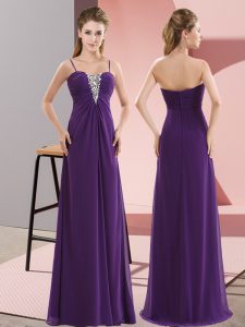 Beading Evening Dress Purple Zipper Sleeveless Floor Length