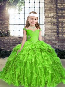 Sleeveless Beading and Ruffles Floor Length Child Pageant Dress