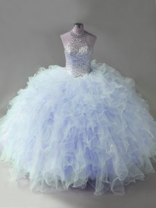 Superior Lavender Sleeveless Tulle Lace Up 15th Birthday Dress for Sweet 16 and Quinceanera