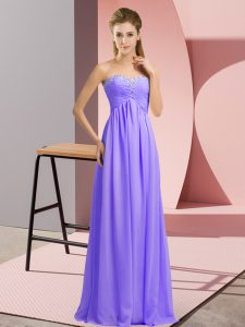 Fantastic Lavender Chiffon Lace Up Sweetheart Sleeveless Floor Length Prom Evening Gown Beading