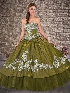 Amazing Olive Green Sleeveless Floor Length Appliques Lace Up 15th Birthday Dress