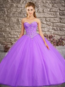 Sleeveless Beading Lace Up 15 Quinceanera Dress with Lavender Brush Train
