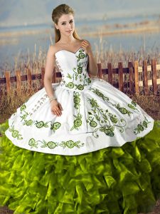 Flare Olive Green Sleeveless Satin and Organza Lace Up 15 Quinceanera Dress for Sweet 16 and Quinceanera