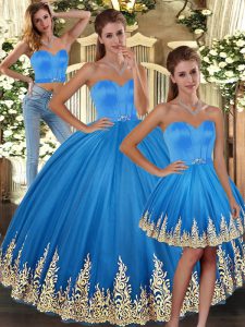 Custom Made Embroidery 15th Birthday Dress Baby Blue Lace Up Sleeveless Floor Length
